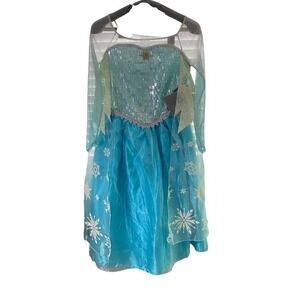 NWT Disney Store Frozen Elsa Costume Dress Girls Size 9/10 Blue‎ Snowflake Gown